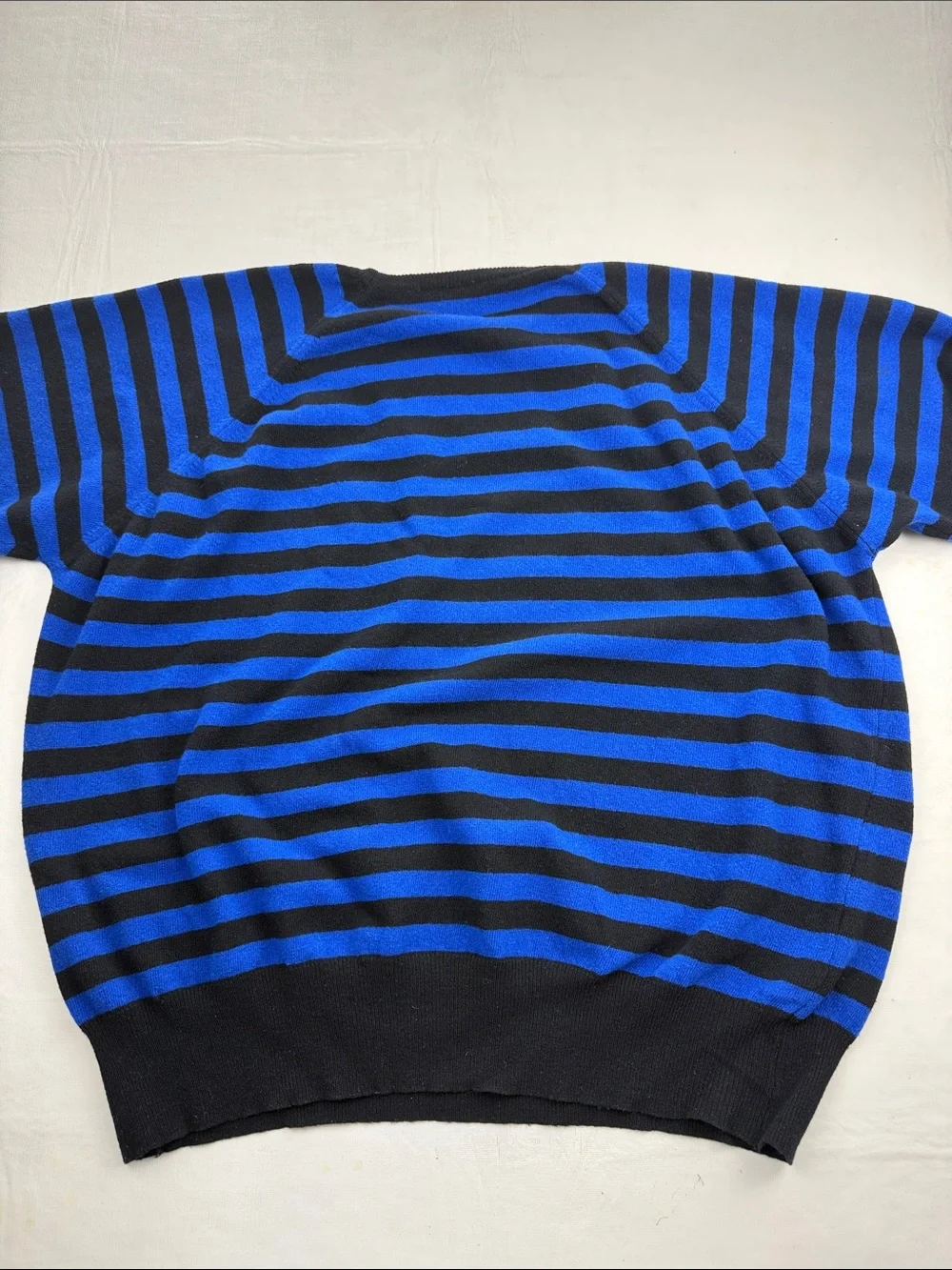 Marilyn Forbes Blue Black Striped Crewneck Oversized Sweater Front pocket Size M